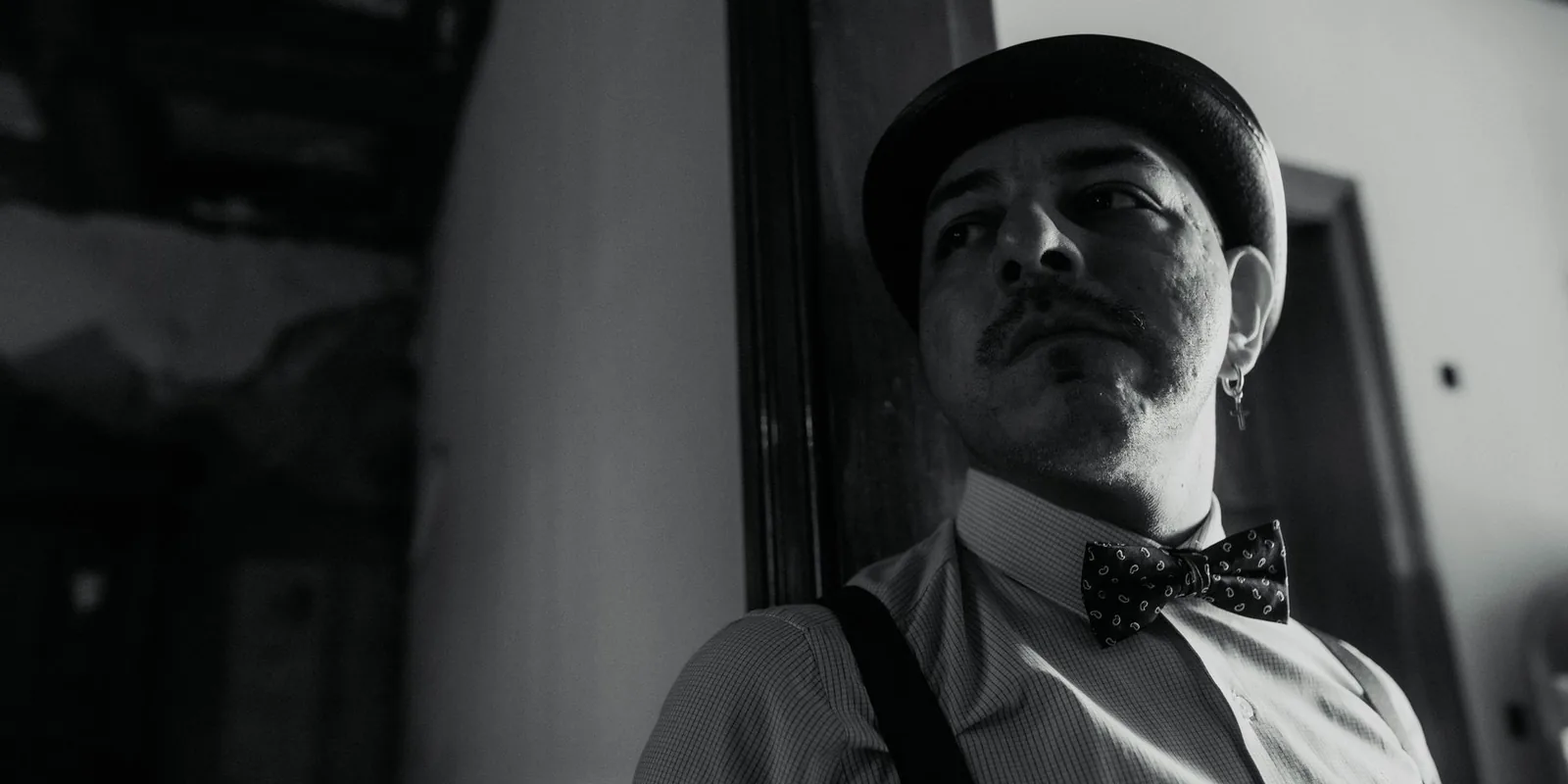 Black and white portrait of a stylish man in Buenos Aires, Argentina
