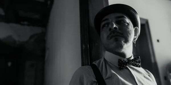 Black and white portrait of a stylish man in Buenos Aires, Argentina